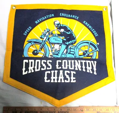 Harley  Cross Country Chase  Banner Vintage Motorcycle Race Felt Pennant/flag • $94.95