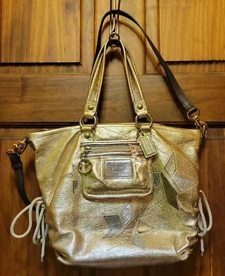 Coach Poppy Metallic Gold Star Charm Spotlight Tote Limited Edition 16050 • $235