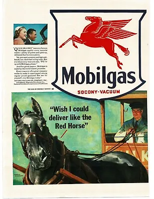 1941 Mobil Flying Red Horse Drawn Delivery Wagon Harold Anderson Art Vintage Ad • $8.95