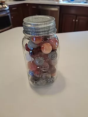 Vintage ATLAS Mason Jar With Metal Ball Lid - Full Of Large Marbles • $0.99