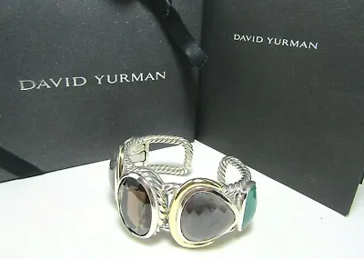 New David Yurman SS & 18K Smoky Quartz Moonstones And Green Onyx Bracelet • $2765