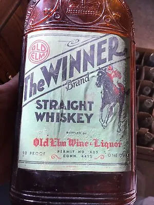 Quart Paper Label  The Winner  Bottle Conn Ct Race Horse Old Elm Liquor 1934 • $475