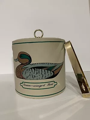 $11 • Buy Vintage Georges Briard Ice Bucket Mallard Duck Green Winged Teal Decoy Tongs MCM