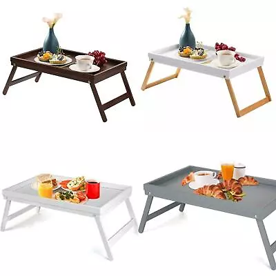 Portable Bamboo Wooden Breakfast Serving Lap Tray With Foldable Legs - Ideal • £12.99