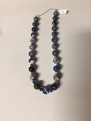 JJ Qvc Artisan Crafted Sterling Silver 18  Lapis Bead Large Chunky Necklace • £14.47