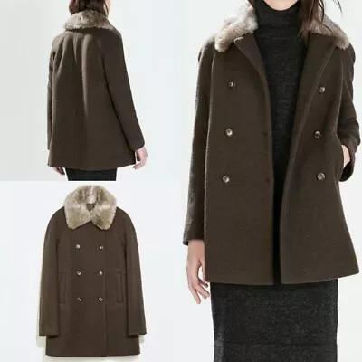 Last Nwt Zara Khaki Wool Coat With Detachable Fur Collar 7901/231 • $65.99