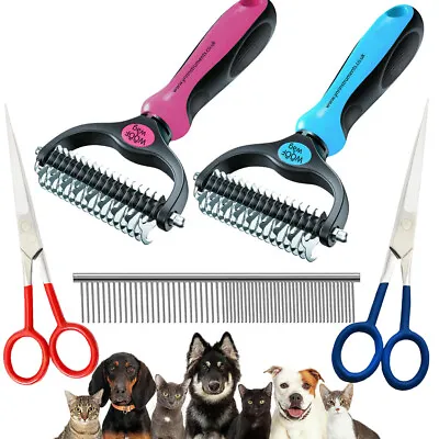 Pet Dog Cat Comb Brush Dematting Undercoat Grooming Comb Rake Tool Scissors Set • £3.49