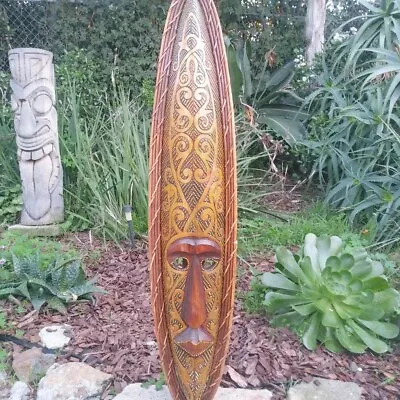 Tribal Primitive Maori Tiki Bar Tattoo Art Wooden Mask 39”x 8” • $60