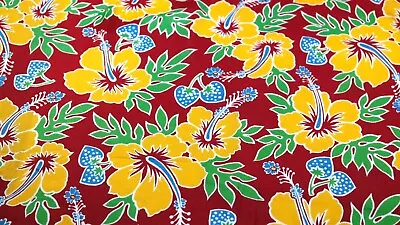 Hawaiian Vintage Red Yellow Blue Strawberry Hibiscus Floral Cotton Fabric 1948 • $38.99