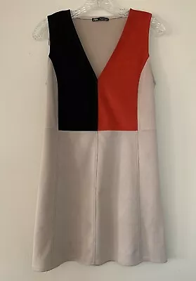 Zara Color Block Seude Boho Black Red Sleeveless Mini Dress Size Small • $20