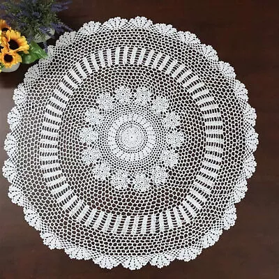 36  Vintage Hand Crochet Cotton Tablecloth Round Lace Table Cover Topper Doily • $17.09