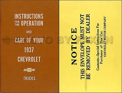 1937 Chevrolet Pickup And Truck Owners Manual With Envelope Chevy Owner Guide • $92.24