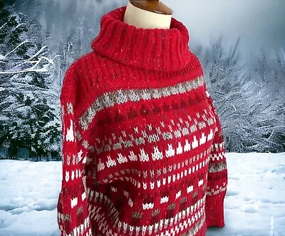GARLAND Vintage Fair Isle Turtleneck Pullover Red Sweater Size M • $29.99