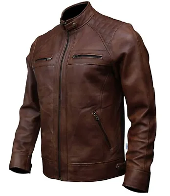 Cafe Racer Biker Black/brown Leather Jacket Men's Genuine Sheep Leather • $104.99