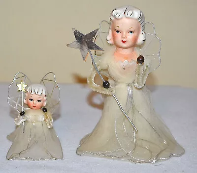 Vintage Japan Mesh Angel With Porcelain Head Chenille Arms Tree Topper Ornament • $32.95