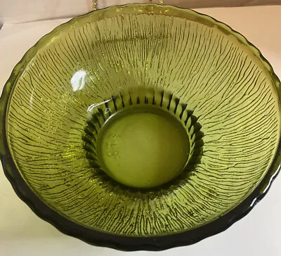 Vintage 1975 FTD Florists Green Glass Leaf Pattern Pedestal Bowl Flower Vase GUC • $15