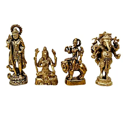 $32.47 • Buy Murugan Shiva Ganesh Durga Parvati Murti Family Hindu Pocket Amulet Brass Statue