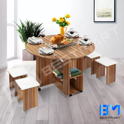 Foldable Round Dining Table Chairs Kitchen Living Room Wooden Furniture 5 Piece • $179