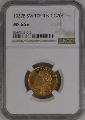 Switzerland  Gold 20 Francs 1927 B - Ngc Ms 66*   Rare • $749.99