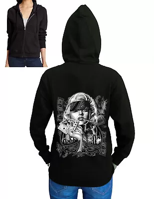 Juniors Marilyn Monroe Spade Pose Black Fleece Zipper Hoodie High Gangster Poker • $26.99