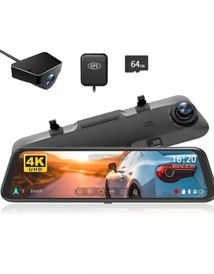 WOLFBOX G850 4K Mirror Dash Cam: 12'' Rear View Mirror Camera For Car 32Gb Card • $120