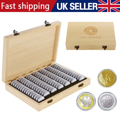 100Pcs Coins Display Storage Box Case Capsules Wooden For Collectible Coin Set • £14.99