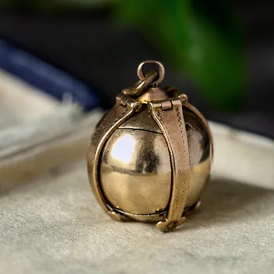 UNUSUAL VERSION ANTIQUE ENGLISH 9K GOLD & SILVER MASONIC ORB PENDANT CHARM C1900 • $1000