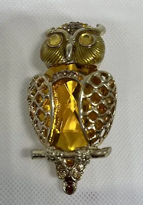Owl Brooch Pin Vintage Fashion Statement Animal Bird Gold Tone Faux Amber. • $8.99