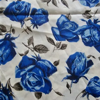 65cm X 80cm Vintage Blue Rose Art Silk Rayon Fabric Unpicked Skirt 1950s • $20