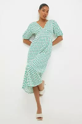 Dorothy Perkins Green Heart Shirred Waist Midi Dress • £24.50