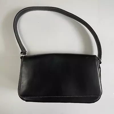 Vintage Fossil Shoulder Bag Purse Black Leather Magnetic Flap Closure • $29.99