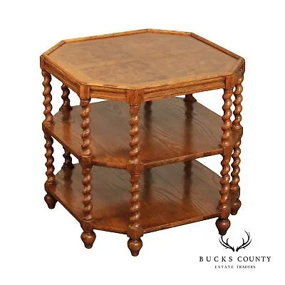 Baker Furniture Jacobean Style Oak Three-Tier Open Low Bookshelf • $895