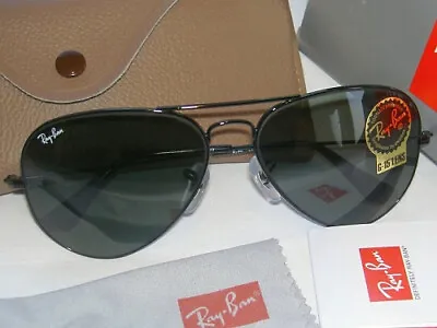 $121.95 • Buy New Ray Ban Aviator Sunglasses Black Frame RB 3026 L2821 G-15 Green Lenses 62mm
