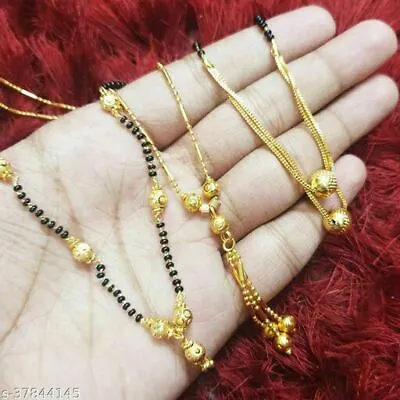 $14.73 • Buy Indian Mangalsutra Women Gold Plated Jewelry Black Bead Choker Chain Combo Set