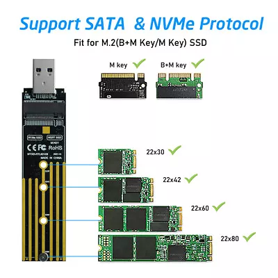 $20.49 • Buy M.2 NVMe SSD To USB 3.1 Adapter Enclosure For NVME PCIE NGFF SATA M/B Key SSD