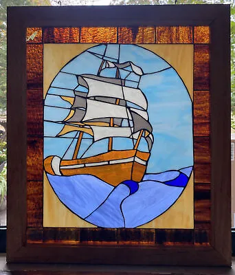 Vintage Leaded Stained Glass Window Clipper Ship Nautical 29.5 X25.5  • $119.20