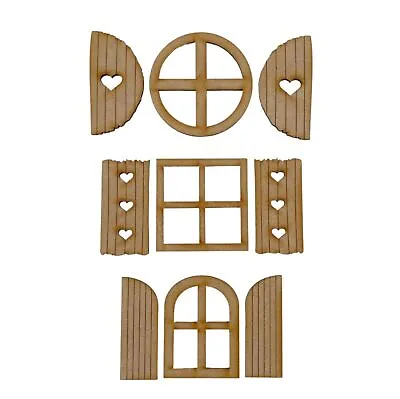 Set Of 3 MDF Wooden Fairy Door Accessory Miniature Shutter Windows 9 Pieces • £5.95
