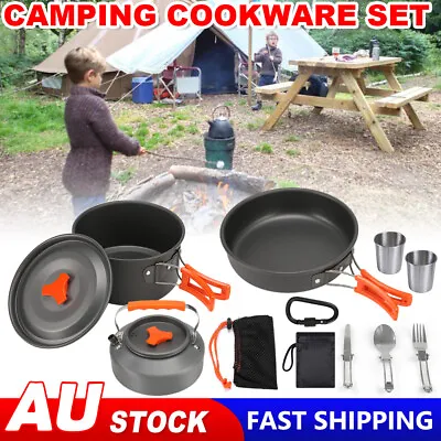 Portable Camping Cookware Set Outdoor Hiking Cooking Pan Pot Stove Pinic Kit AU • $34.85