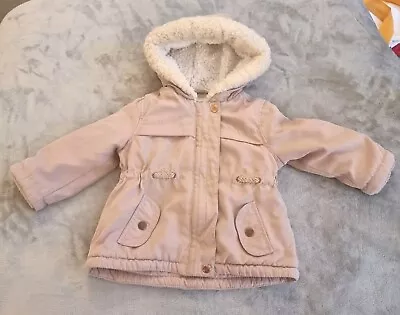 George Baby Girls Pink Summer Thin Coat 9-12 Months Fur Hood Warm  • £3
