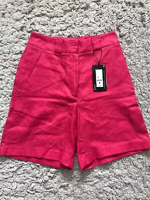 M&S Autograph Pure Irish Linen High Waisted Shorts - Lipstick Pink - Size 6 • £14.99