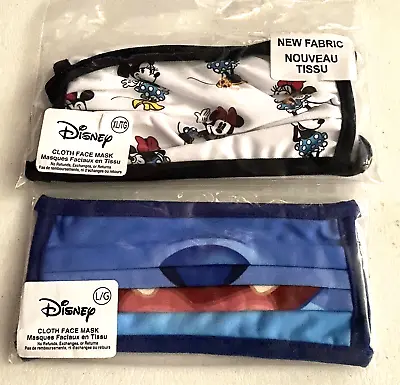 Minnie Mouse Face Mask Disney Lilo And Stitch Set Of 2 NEW Cloth Adult L XL Lot • $8.99