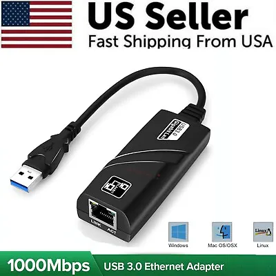 USB 3.0 Gigabit Ethernet LAN RJ45 1000Mbps Network Adapter For Windows PC Mac • $9.39