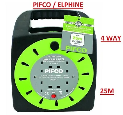 4 Way Heavy Duty Cable 25m Meter Extension Reel Lead Mains Socket 13 Amp-green • £24.95