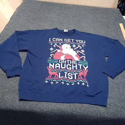 Vintage Christmas Sweater Men XL Blue Santa I Can Get You On The Naughty List • $14.99