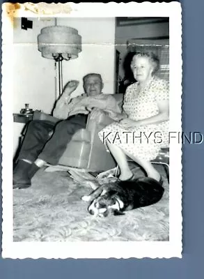 Found B&w Photo G+4856 Woman In Dress Sitting By Man In Chairdog On Floor • $6.98