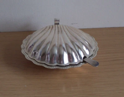 £8.99 • Buy Vintage Scalloped Shaped Salt Dish With Glass Liner & EP Spoon