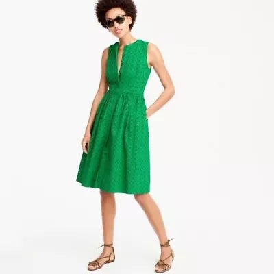 NWOT J.Crew Factory Green Cotton Eyelet Shirtdress Shirt Style Dress Size SMALL • $44