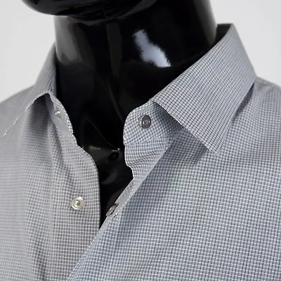 DIOR 750$ Dress Shirt In Gray Micro Check Cotton Palladium-Finished Snap Buttons • $262.50