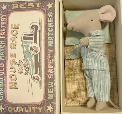 Maileg Big Brother Mouse In Striped Pyjamas With Matchbox & Bedding Retired BNIB • $85.99