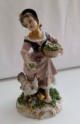 Gorgeous Vintage Capodimonte Porcelain Girl With Flowers & Birds Dresden Lace • £74.95